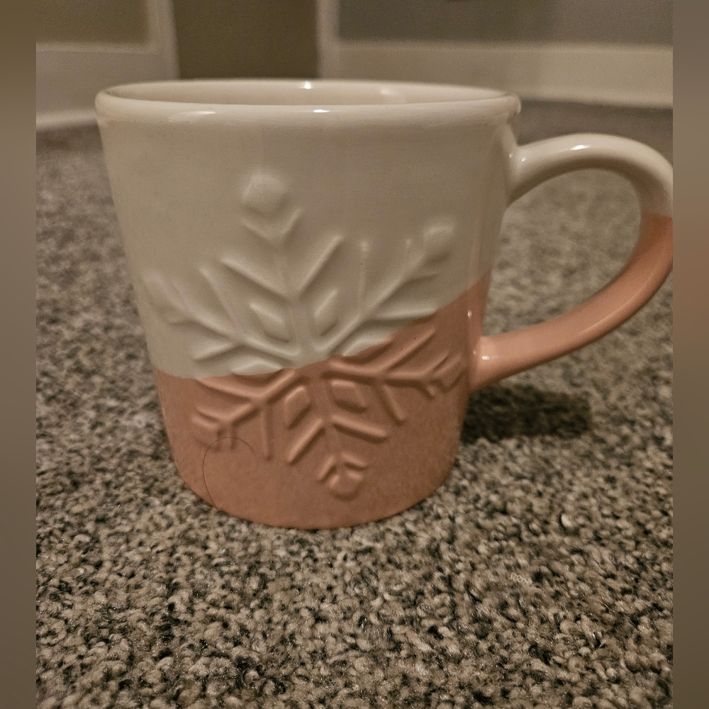 Pink & White Embossed Snowflake Holiday Mug